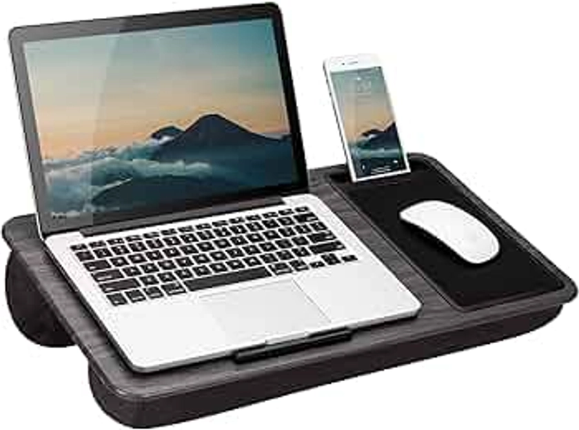 LAPGEAR Home Office Lap Desk with Device Ledge, Mouse Pad, and Phone Holder - Gray Woodgrain - Fits up to 15.6 Inch Laptops - Style No. 91545