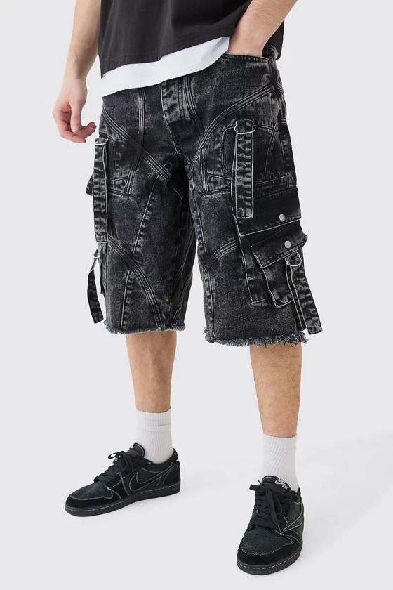 Tall Oversized Strap And Buckle Detail Denim Jorts