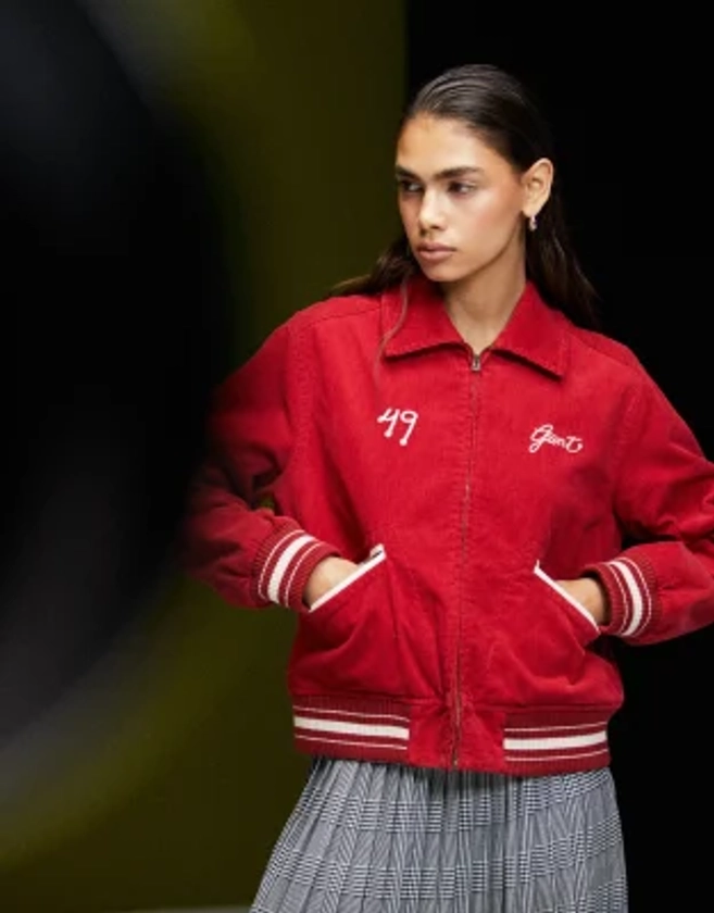 GANT - Bomber style universitaire en velours côtelé à logo - Rouge