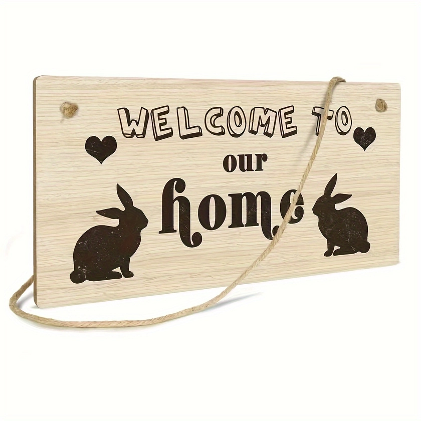 Rabbit Pet Gift Wood Sign Welcome Home Wooden Plaque Cute - Temu United