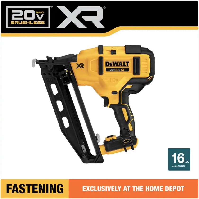 DEWALT 20V MAX XR Lithium-Ion Electric Cordless 16-Gauge Angled Finishing Nailer (Tool Only) DCN660B - The Home Depot