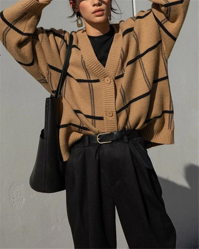 Caramel Plaid Oversized Cardigan