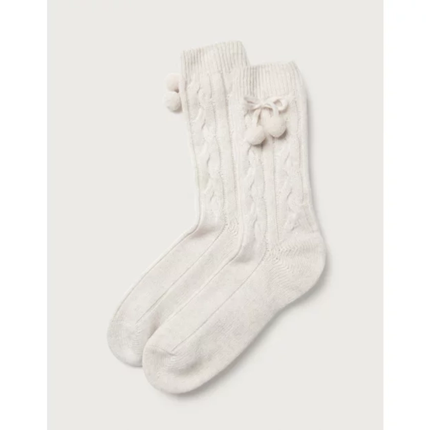 Cable Pom-Pom Socks with Cashmere | Slippers, Socks & Sleep Accessories | The White Company