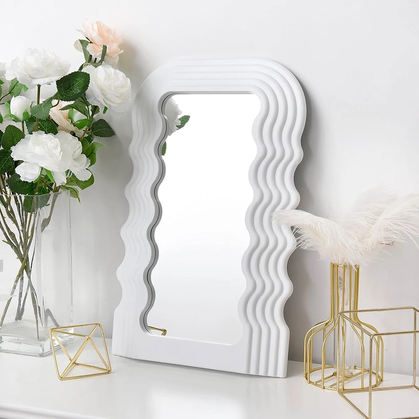 Funerom Miroir esthétique rectangulaire avec Bords ondulés, 40,6 x 25,4 cm, Blanc