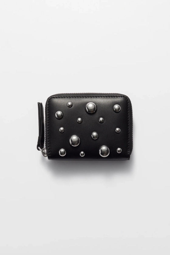 Leren portemonnee met studs - Zwart - DAMES | H&M NL