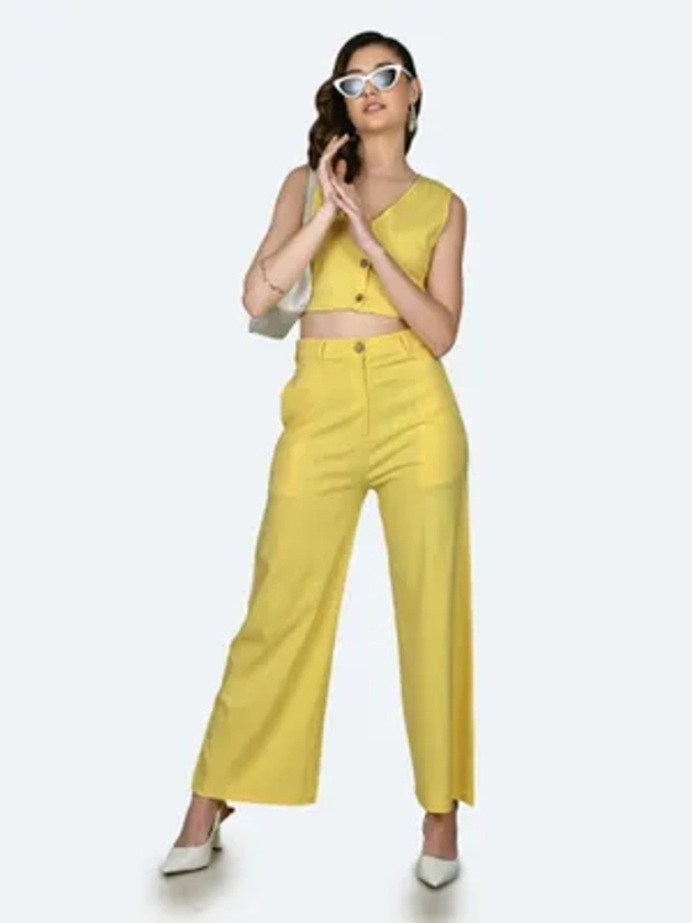 Zink London Womens Yellow Solid Pant