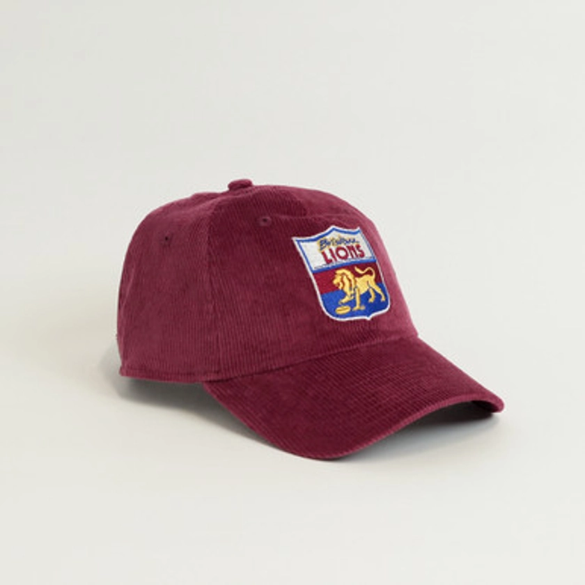 New Era Maroon Corduroy Golfer Cap with Brisbane Lions Retro Logo
