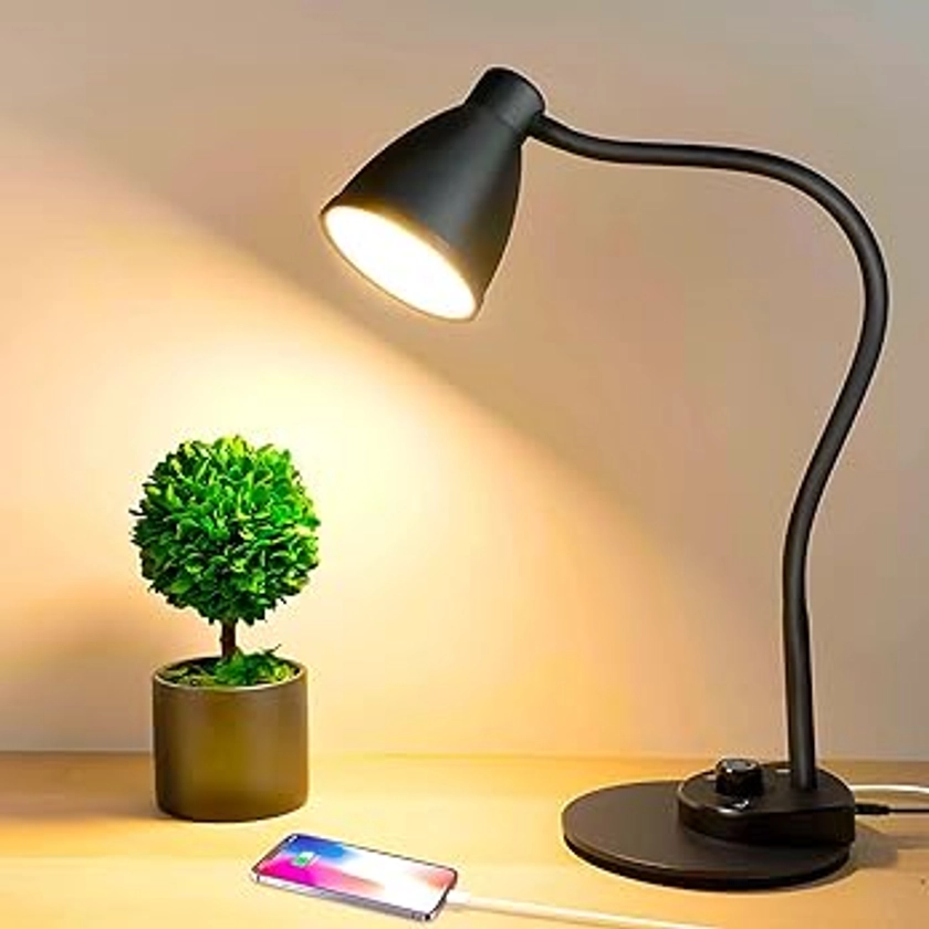 BOHON LED Desk Lamp with USB Charging Port 3 Color Modes Dimmable Reading Light Intelligent Induction Auto Dimming Task Lamp Flexible Gooseneck Table Lamp for Bedside Office, AC Adapter Include - Amazon.com