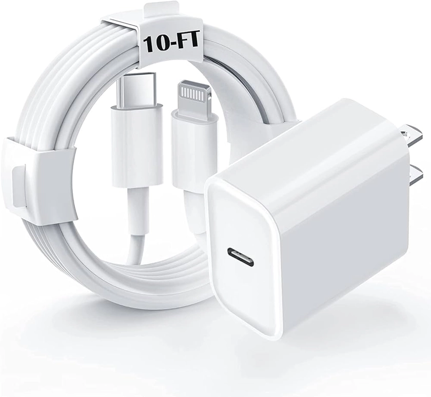iPhone Charger Fast Charging 10 FT [MFi Certified], PD 20W USB C Wall Charger Block with 10FT Long Type C to Lightning Fast Charging Data Sync Cable Compatible with iPhone 14 13 12 11 XS XR X 8 iPad