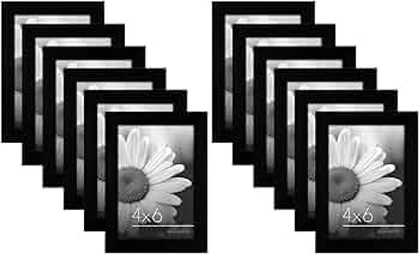 Americanflat 6x4 Photo Frames - Set of 12 - Gallery Wall Picture Frame Set in Black - Engineered Wood with Polished Plexiglass - Horizontal and Vertical Formats for Wall and Tabletop