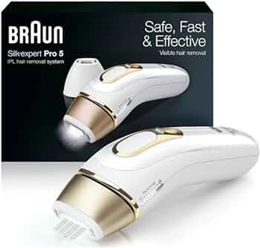 Braun Silk Expert Pro5 IPL Hair Removal Device for Women & Men - Lasting Hair Regrowth Reduction, Virtually Painless Alternative to Salon Laser Removal