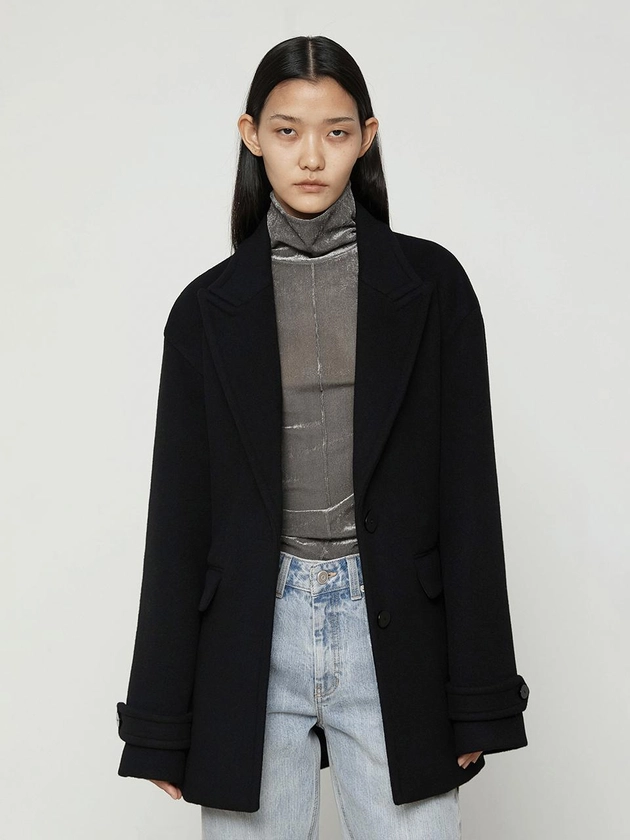 Semi-Overfit Half-Length Belt Coat [Black]