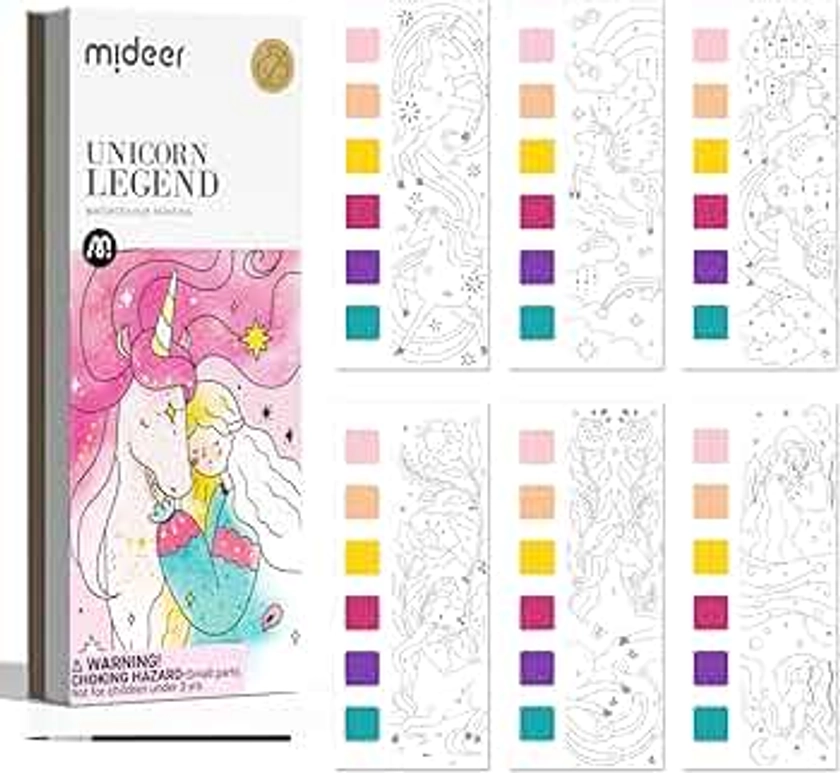 MiDeer Watercolor Painting Book for Kids Ages 4-8, Pocket Watercolor Painting Book Arts and Crafts for Toddlers, Travel Activities Paint with Water Coloring Book Set for Kids 3-8 (Legend Unicorn)