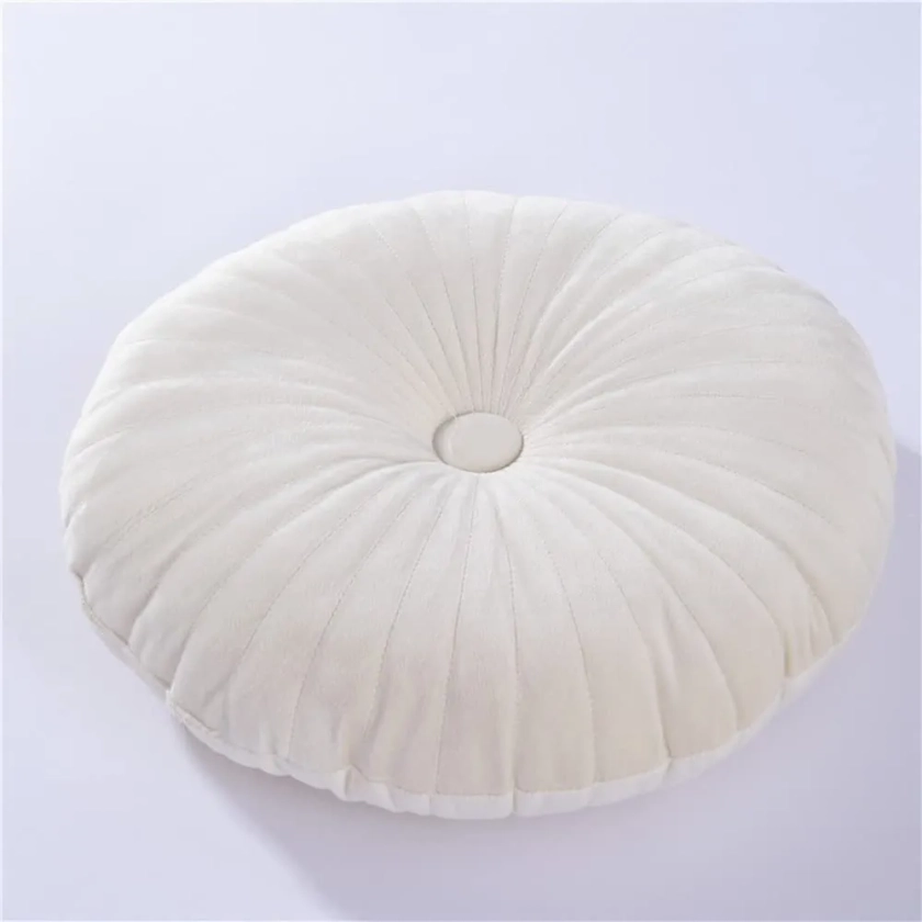 NatureMan Petit coussin rond décoratif en velours - Motif citrouille - Convient pour salon, canapé, lit, sol de 34,8 cm - Crème