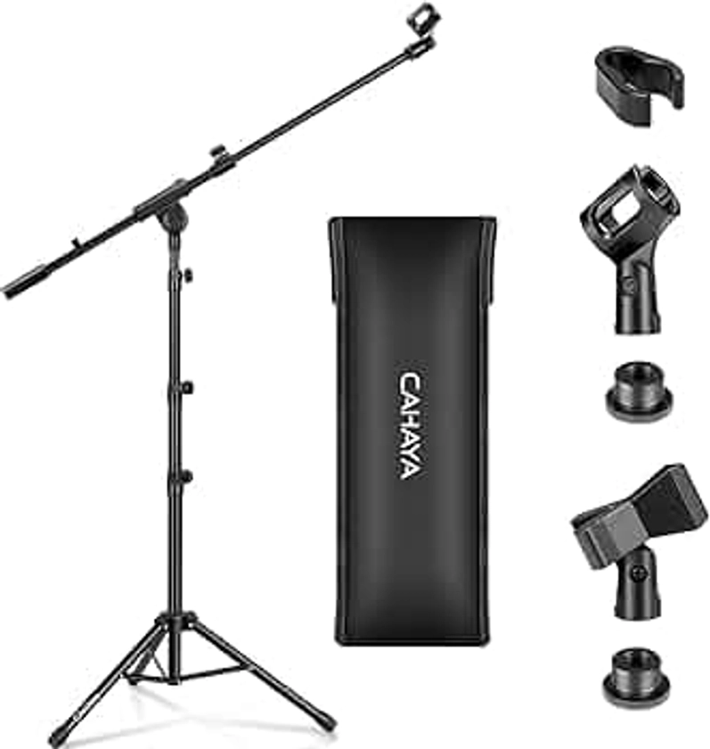 CAHAYA Pied de Microphone au Sol Mobile 2 en 1 Trépied en Métal avec Deux Clips Différents Réglable et Pliable Support pour Concerts Conférence Vidéo Scène Mariages CY0239