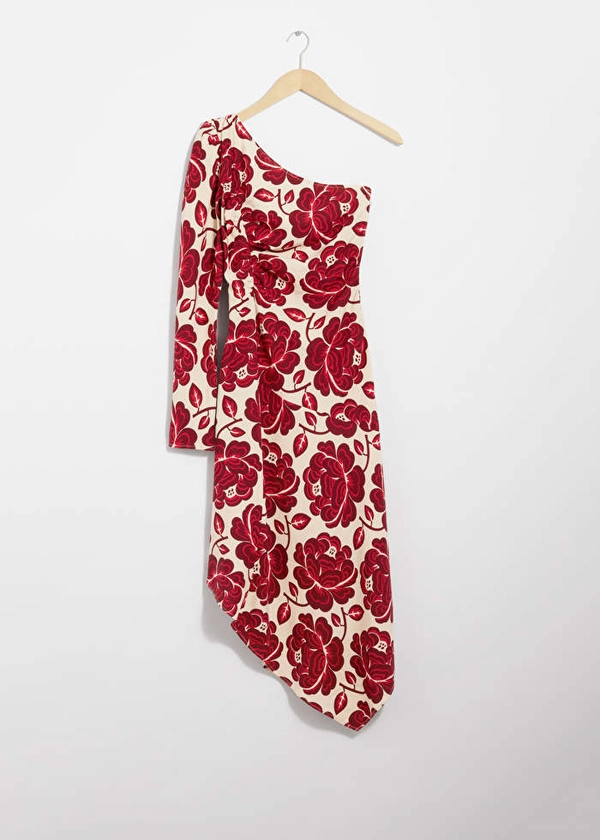 Asymmetric One-Shoulder Midi Dress - Red Florals - Midi dresses - & Other Stories US