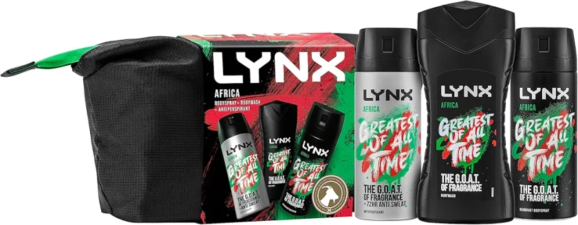 LYNX Africa Washbag Deodorant Gift Set Body Wash, Body Spray and Anti-perspirant perfect for his daily routine 3 piece