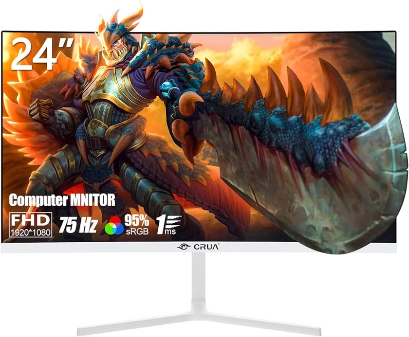 CRUA 24 Inch Curved Gaming Monitor, FHD(1920×1080p) 2800R 75Hz, 95% sRGB Color Gamut Ultrawide Computer Monitors, 3-Sided Narrow Bezel and Filter Blue Light, Desktop PC Monitor(HDMI+VGA)