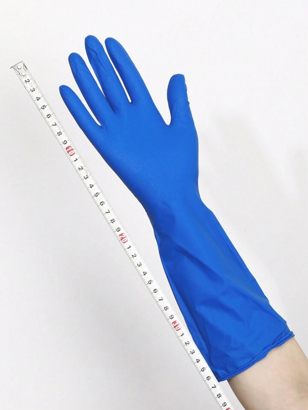 10pairs Long Cuff Thick Blue Disposable Nitrile Rubber Gloves, Suitable For Catering, Baking, Housework, Kitchen, Dishwashing, Food, Durable And Oil Resistant, Repair, Labor Protection
