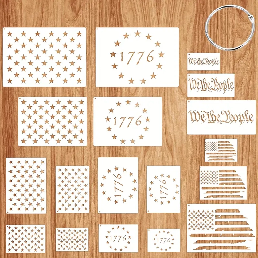American Flag 50 Star Stencils, 13 Stars 1776 Templates, American Flag Stencils And We The People Stencil, Ideal For Painting On Wood Fabric Wall *