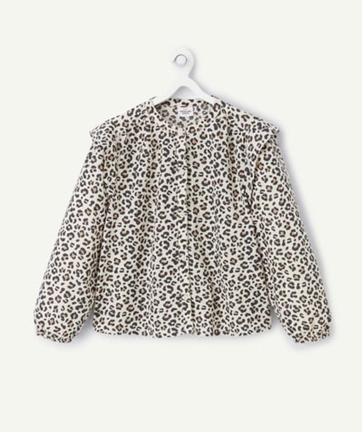 Blouse fille en coton bio imprimé léopard col mao - smoke gray | TAO Kids by Tape à l'œil