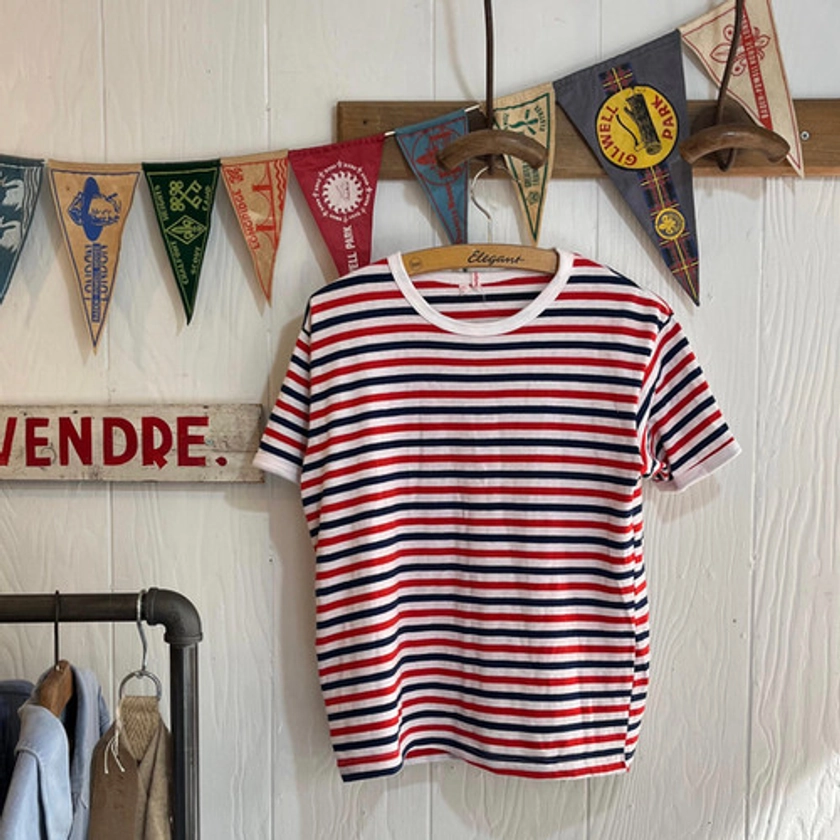 Vintage French 1970s Striped Cotton Tee- Shirt S M | Bobby & Dandy