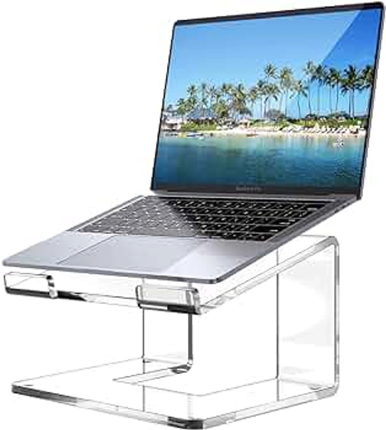 Acrylic Laptop Stand for Desk, Laptop Riser Tray for 10-15.6 Inch Laptops, Ergonomic Laptop Holder, Computer Stand for Laptop Compatible with Macbooks and Notebooks- Clear