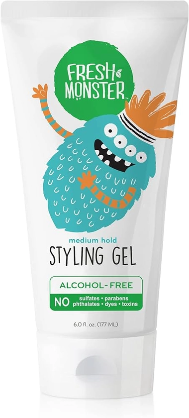 Fresh Monster Kids Hair Styling Gel, Medium Hold Alcohol-Free, Natural Hair Gel for Kids & Toddlers (6oz.)