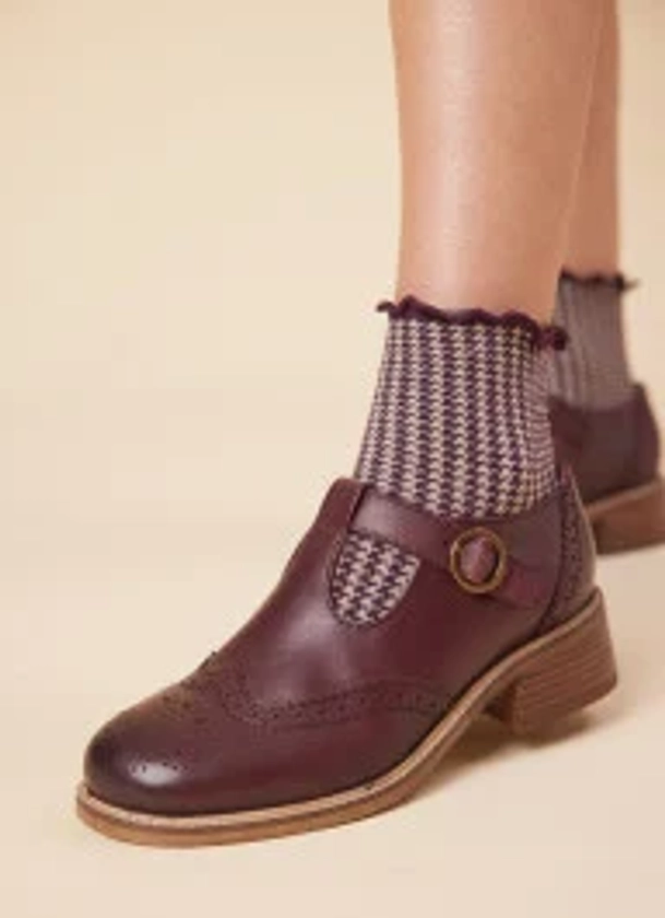 Grenoble Leather T-Bar Brogues - Oxblood