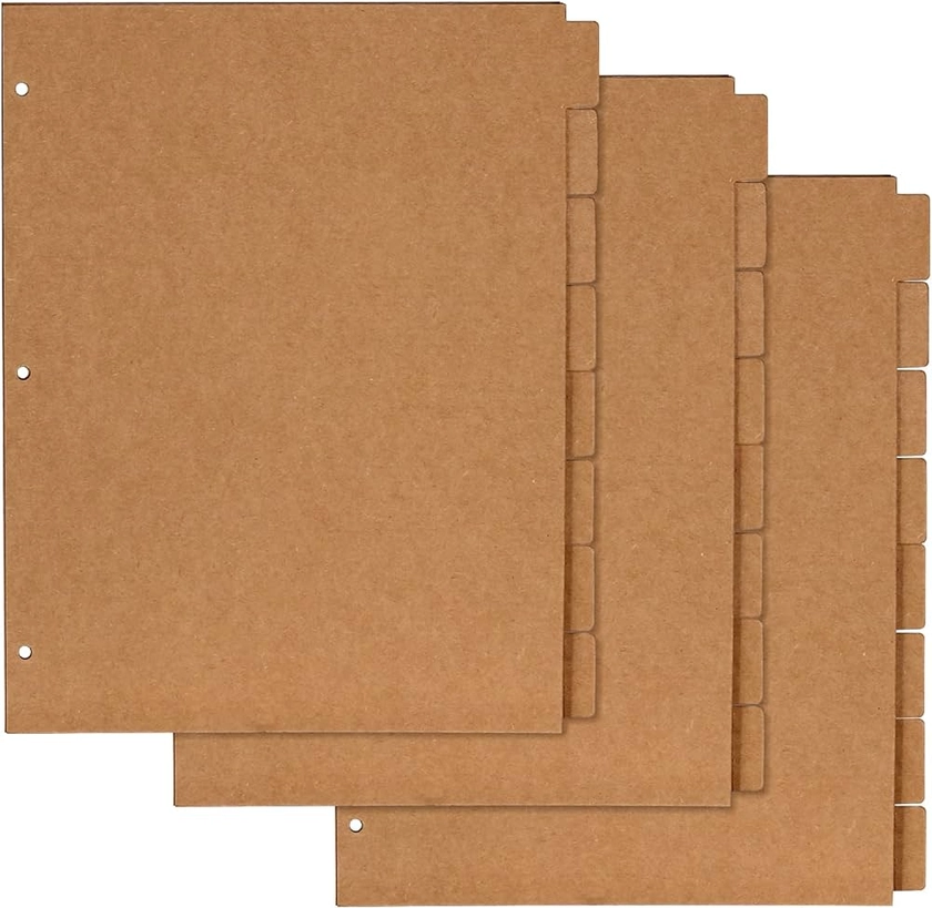 24 Sheets Letter Size Kraft Paper Dividers with 8-Tabs 3 Ring Kraft Binder Index Dividers 1/8 Cut Tabs Brown Paper Binder Dividers for 3 Ring Binder, Great for School, Office, Kids and Adults