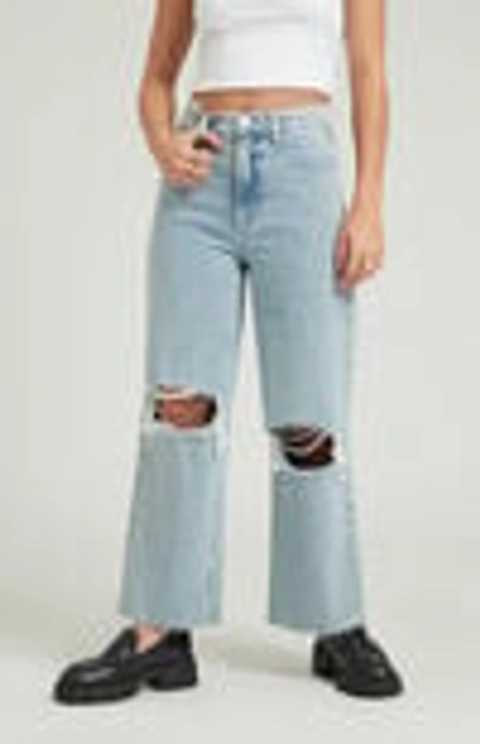 PacSun Light Indigo Ripped Cropped Wide Leg Jeans | PacSun