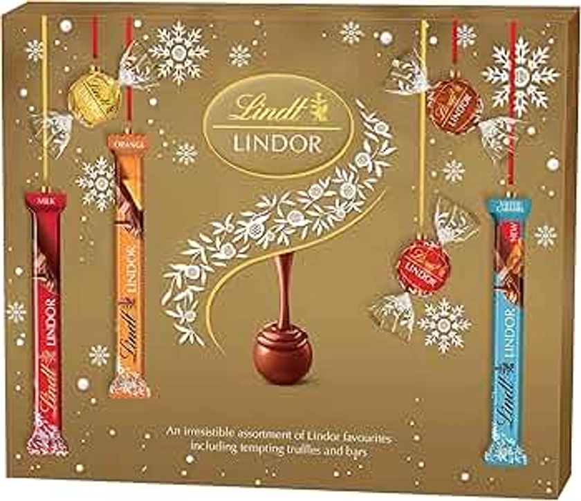 Lindt Lindor Assorted Chocolate Christmas Selection Box | Medium 227g | Contains Assorted Truffles, Hearts, Squares and Bars with a smooth melting filling