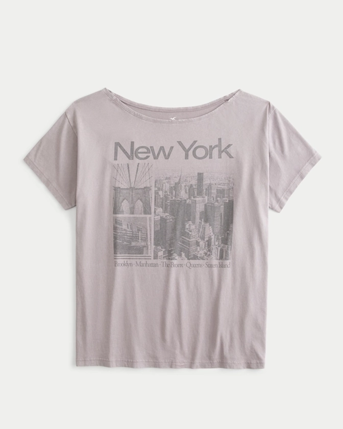 Women's Oversized Off-the-Shoulder New York Graphic Tee | Women's Tops | HollisterCo.com