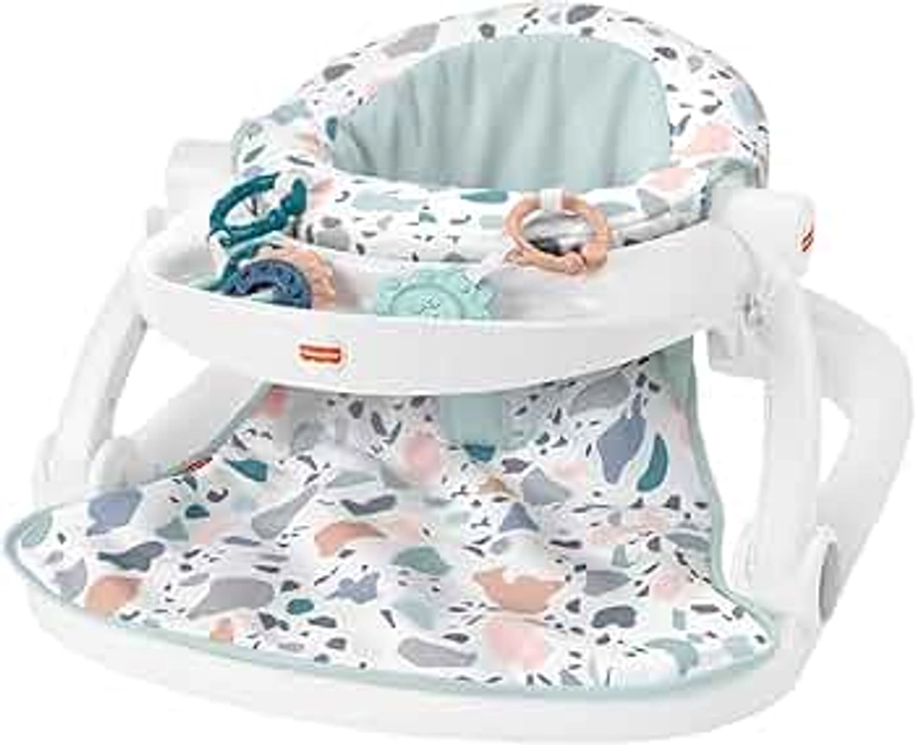 Fisher-Price Portable Baby Chair with Tray and 2 Baby Toys, Sit-Me-Up Floor Seat, Pacific Pebble, HPF45