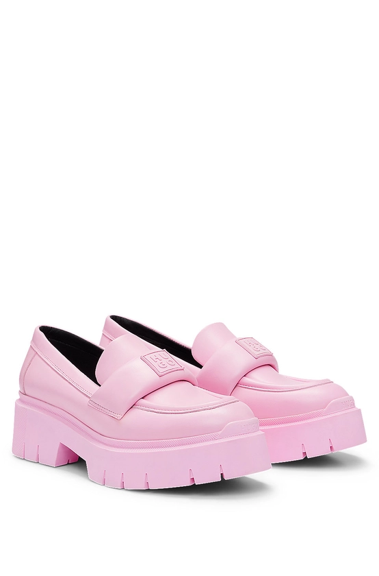 HUGO - Leather loafers with platform sole and branded strap