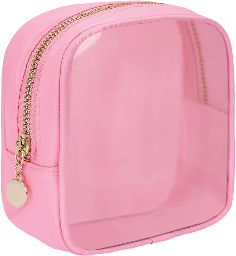 Clear Cosmetic Bag Mini Makeup Bag Women Small Cosmetic Bag for Purse Zipper Cute Pouches Make Up Travel Toiletry Essentials Preppy Purse Organizer Bags (Pink)