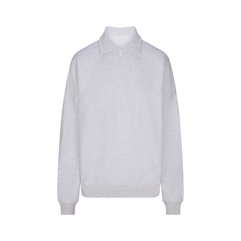 COTTON FLEECE OVERSIZED QUARTER ZIP PULLOVER | LIGHT HEATHER GREY