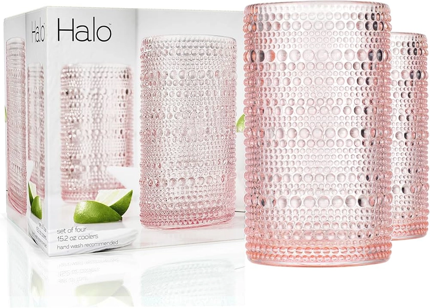 Amazon.com | Glaver's Hobnail Drinking Glasses, Pink Vintage Glassware Set, Beaded Drinking Glasses, Set Of 4 15 oz Cocktail Glass Set, Bubble Glasses, For Everyday Usage: Mixed Drinkware Sets