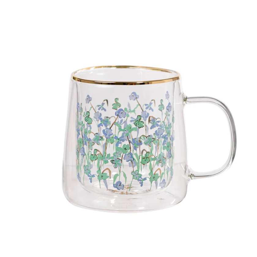 Taza Doble Vidrio Iris Flowers