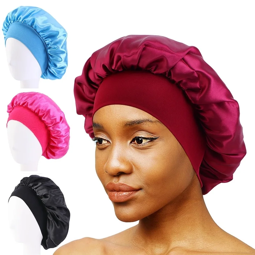 Bonnet de Nuit en Satin à Bords Larges pour Femme, Unisexe, Bande artificiel astique, Soins Capillaires, Nouvelle Collection