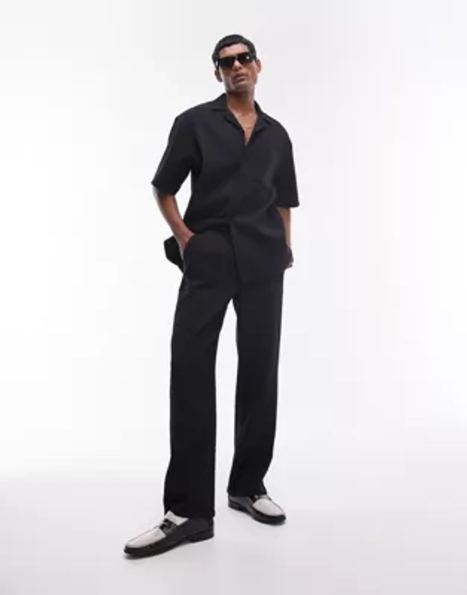 Topman co-ord wide leg plisse trousers in black | ASOS