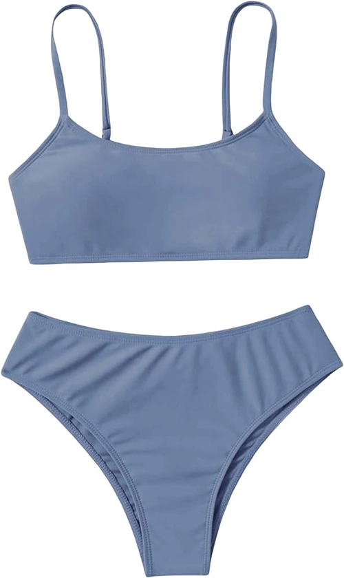 Amazon.com: SHENHE Girl's 2 Piece High Waisted Spaghetti Strap Swimsuit Bathing Suit Bikini Sets Dusty Blue 14Y : Clothing, Shoes & Jewelry