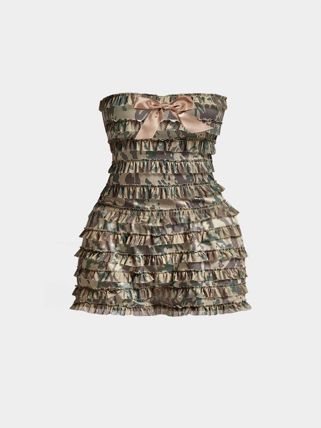 Strapless Camo Sleeveless Mini Dress | kollyy