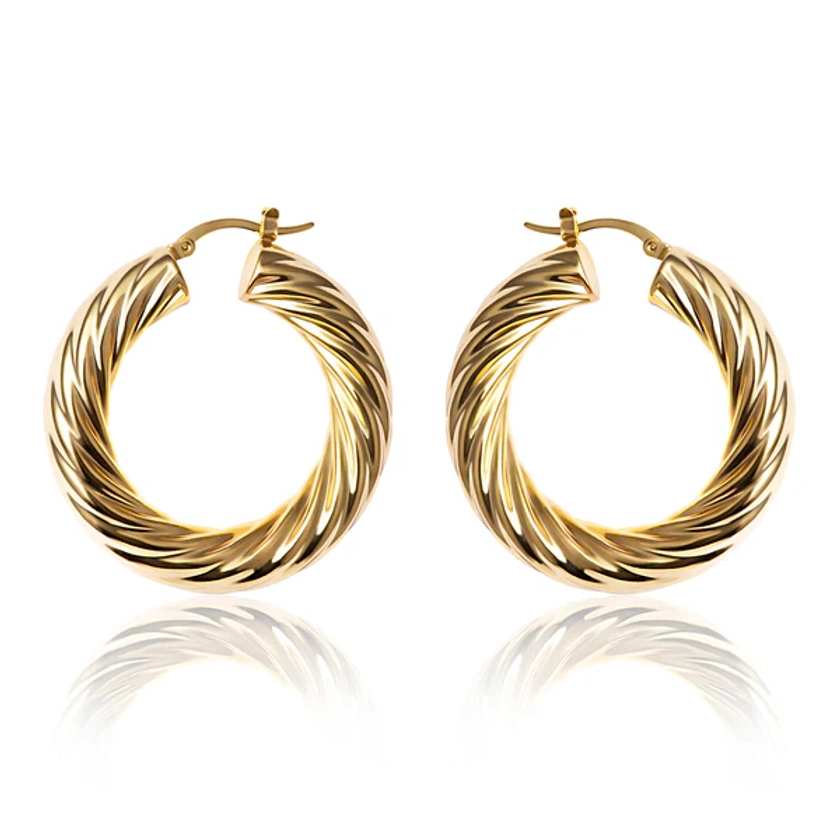 “Caroline” Large 18k gold plated twisted hoops
