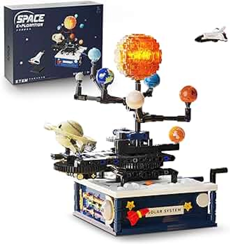 Sonnensystem Klemmbausteine Modell, 775 Teile Solar System Drehbares Bausteine, Kann Licht Aussenden Lernspielzeug, Kompatibel mit Lego(Originalverpackung)