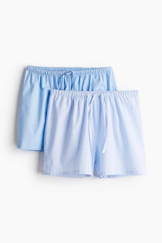 2-pack cotton poplin pyjama shorts - Regular waist - Short - Light blue/Striped - Ladies | H&M GB