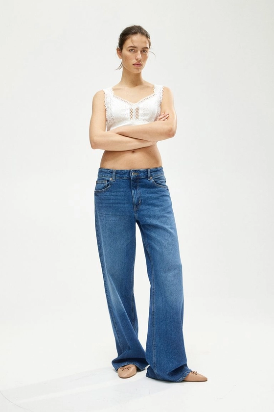 Wide High Jeans - High waist - Long - Denim blue - Ladies | H&M US