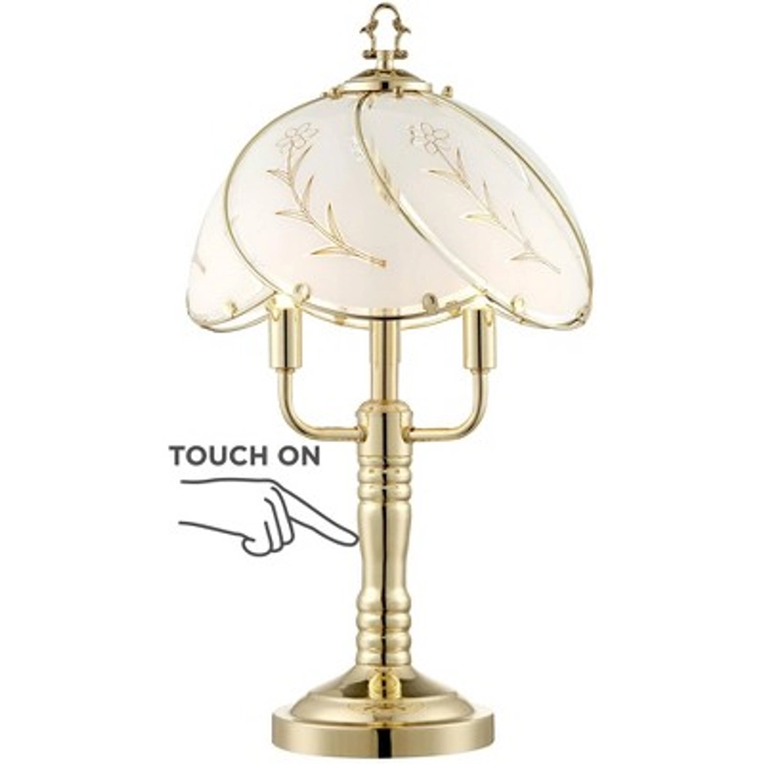 Regency Hill Flower Traditional Accent Table Lamp 19 1/2" High Polished Brass Touch On Off Floral Glass Shade for Bedroom Living Room Bedside Office