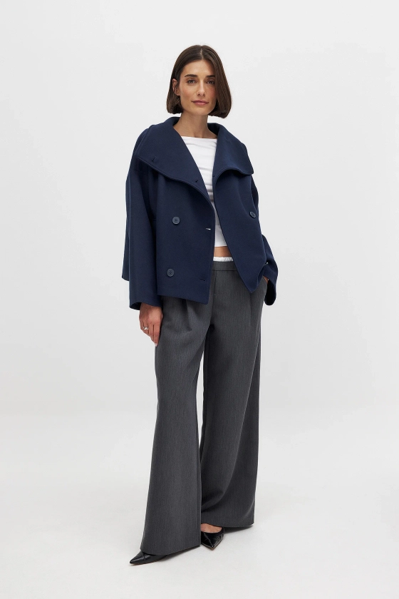 Manteau court croisé Bleu