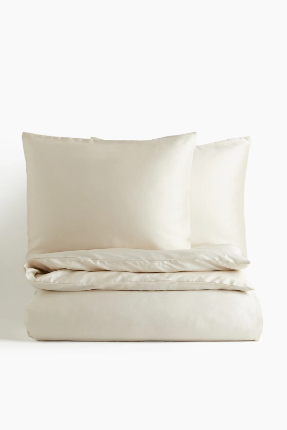 Parure de couette lit double en satin - Beige clair - Home All | H&M FR